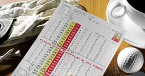 Golf score on a table with a golf ball