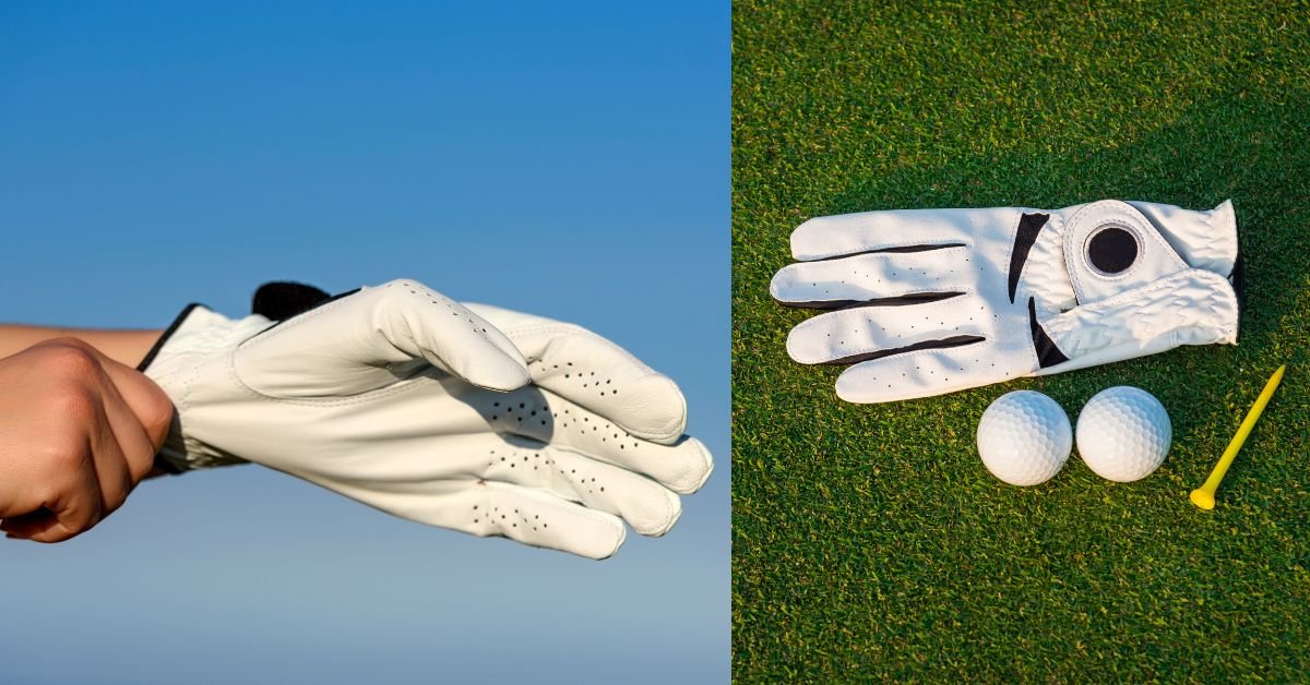 Person putting on a golf glove on his hand